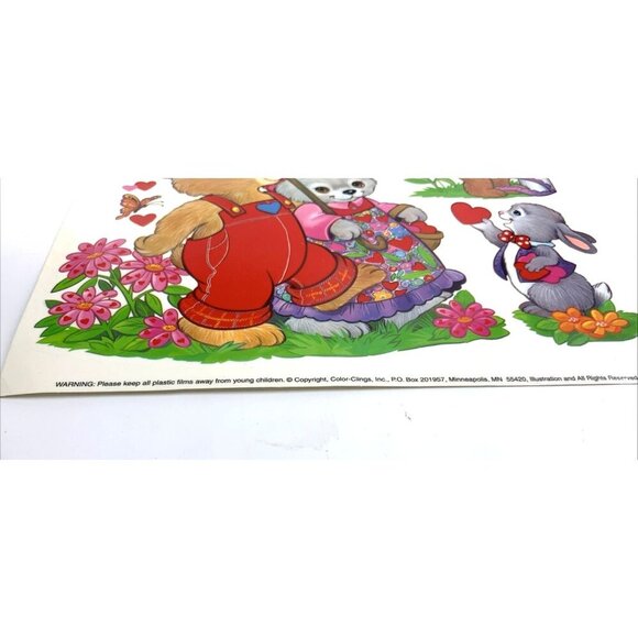 Color Clings Valentines Bears Rabbits Window Decor Vintage Unused - Picture 6 of 8